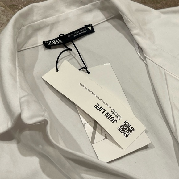 NWT Zara Structured Poplin Collared Long Sleeve Mini Shirt Dress White Medium - Picture 8 of 13